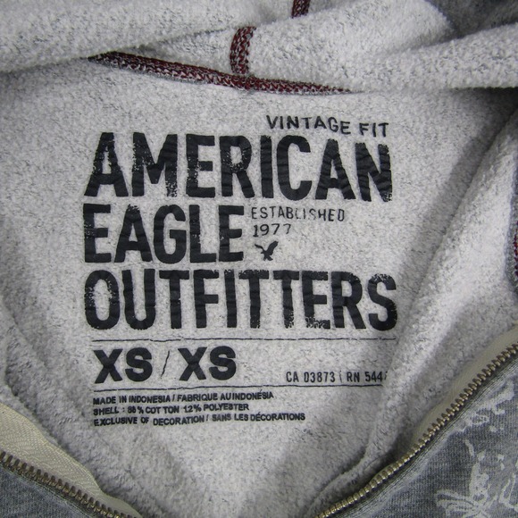 American Eagle Outfitters Hoodie Mens XS Gray Full Zip Fleece Vintage Fit Eagle - Picture 2 of 5